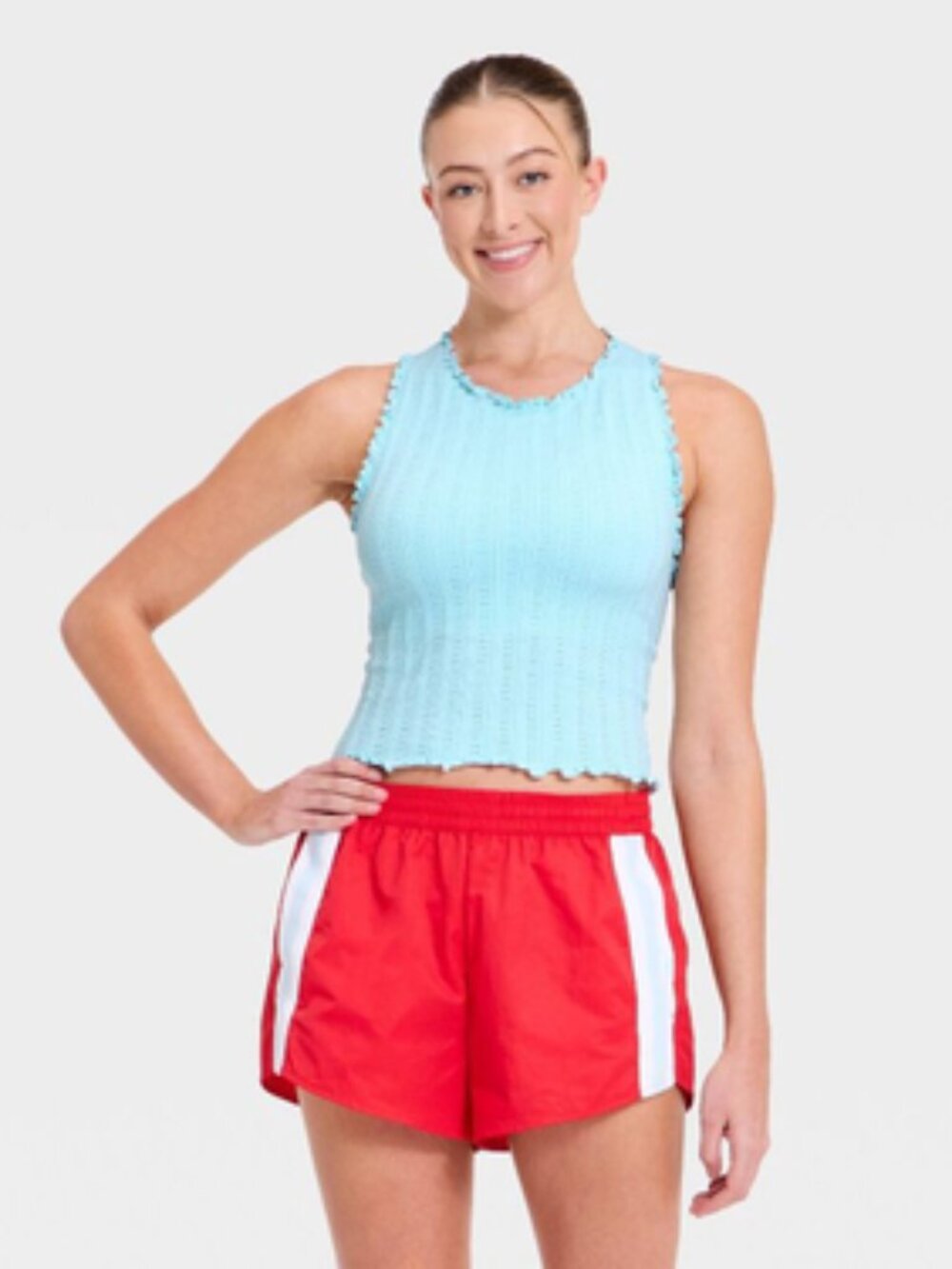Women's Textured Ribbed Seamless Support Tank Top - JoyLab Light Blue XL